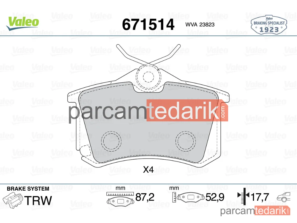 671514 | Fren Balatası (Arka) — Audi A1, Audi A3